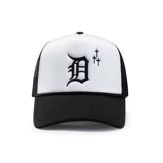 Detroit Crosses Trucker Hat - 2 Tone Black & White - CVRTLA Trucker Hat