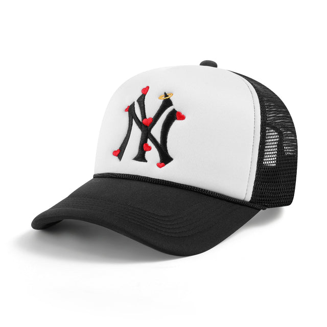 NY Hearts n' Halo Trucker Hat - 2 Tone Black n White - CVRTLA Trucker Hat