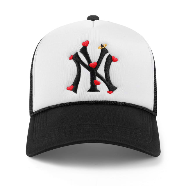 NY Hearts n' Halo Trucker Hat - 2 Tone Black n White - CVRTLA Trucker Hat