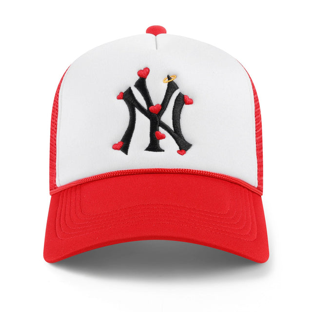 NY Hearts n' Halo Trucker Hat - Fire Red - CVRTLA Trucker Hat