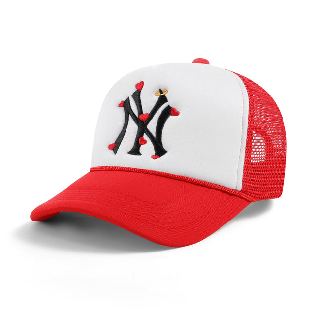 NY Hearts n' Halo Trucker Hat - Fire Red - CVRTLA Trucker Hat