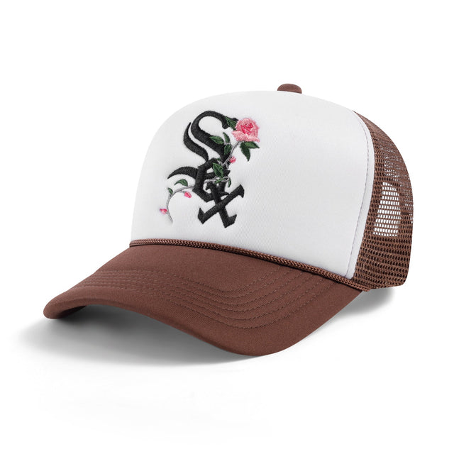 White Sox Roses Trucker Hat - 2 Tone Mocha n White - CVRTLA