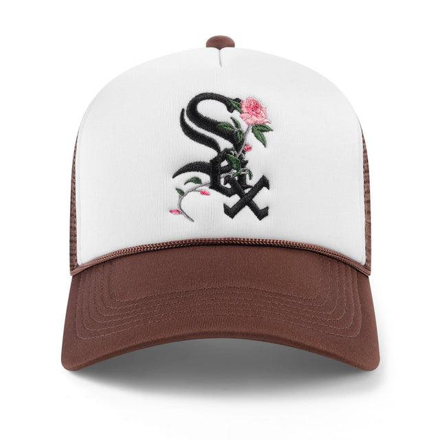 White Sox Roses Trucker Hat - 2 Tone Mocha n White - CVRTLA