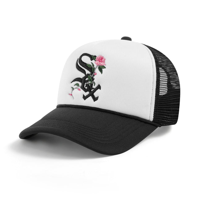 White Sox Roses Trucker Hat - 2 Tone White n Black - CVRTLA